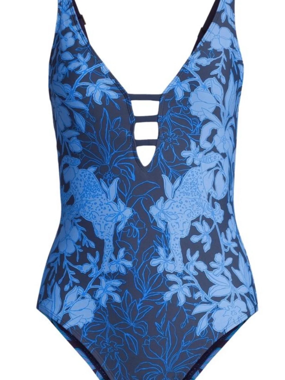 Lilly Pulitzer Navy and Bright Blue Floral-Print One-Piece Swimsuit. Classic - Picture 2 of 6